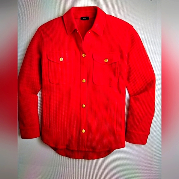 NWT Brushed Back Waffle Weave Shirt Jacket - Holiday Red - Picture 3 of 11